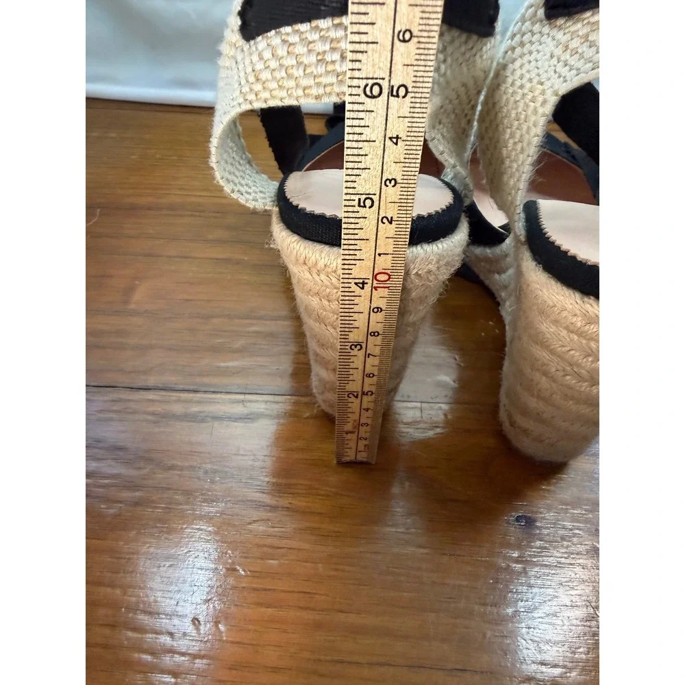 J.Crew Black Canvas Ankle Tie Espadrille Wedge Sandals Womens 9 Closed Toe